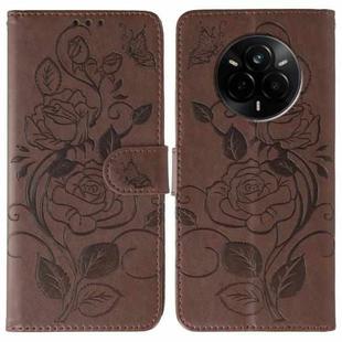 For Realme 14 Pro Rose Butterfly Embossed Leather Phone Case(Brown)