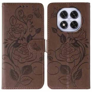 For Redmi Note 14 Pro 4G Global Rose Butterfly Embossed Leather Phone Case(Brown)