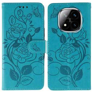 For Redmi Note 14 Pro+ 5G Rose Butterfly Embossed Leather Phone Case(Blue)