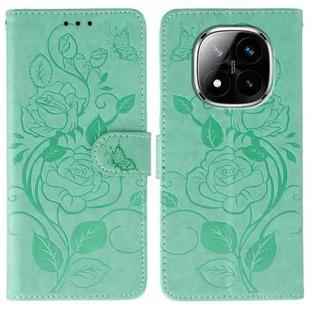 For Redmi Note 14 Pro+ 5G Rose Butterfly Embossed Leather Phone Case(Green)