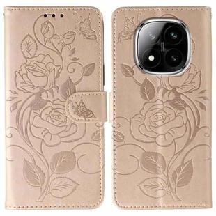 For Redmi Note 14 Pro+ 5G Rose Butterfly Embossed Leather Phone Case(Rose Gold)