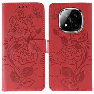 For Redmi Note 14 Pro+ 5G Rose Butterfly Embossed Leather Phone Case(Red)