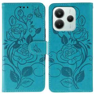 For Redmi Note 14 4G 163.25mm Global Rose Butterfly Embossed Leather Phone Case(Blue)