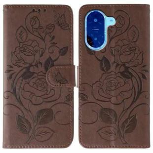 For Redmi A5 4G 171.7mm Rose Butterfly Embossed Leather Phone Case(Brown)