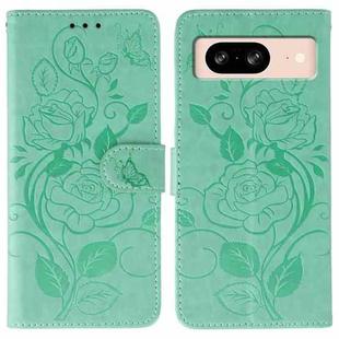 For Google Pixel 8 Rose Butterfly Embossed Leather Phone Case(Green)