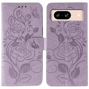For Google Pixel 8 Rose Butterfly Embossed Leather Phone Case(Purple)