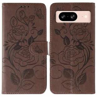For Google Pixel 8 Rose Butterfly Embossed Leather Phone Case(Brown)