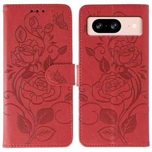 For Google Pixel 8 Rose Butterfly Embossed Leather Phone Case(Red)