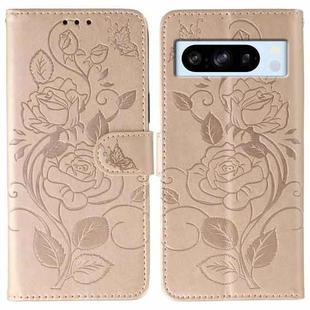For Google Pixel 8 Pro Rose Butterfly Embossed Leather Phone Case(Rose Gold)