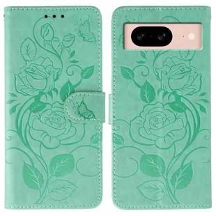 For Google Pixel 8a Rose Butterfly Embossed Leather Phone Case(Green)