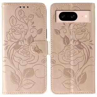 For Google Pixel 8a Rose Butterfly Embossed Leather Phone Case(Rose Gold)