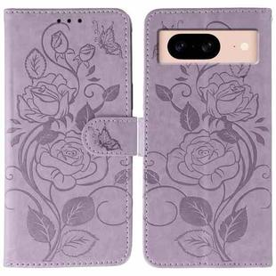 For Google Pixel 8a Rose Butterfly Embossed Leather Phone Case(Purple)