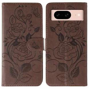 For Google Pixel 8a Rose Butterfly Embossed Leather Phone Case(Brown)