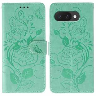 For Google Pixel 9a Rose Butterfly Embossed Leather Phone Case(Green)