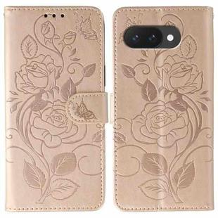For Google Pixel 9a Rose Butterfly Embossed Leather Phone Case(Rose Gold)