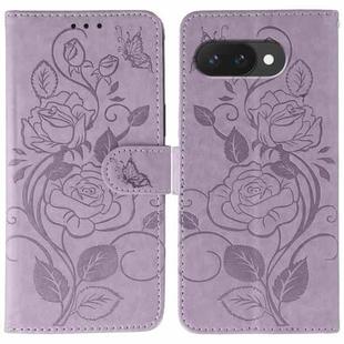 For Google Pixel 9a Rose Butterfly Embossed Leather Phone Case(Purple)