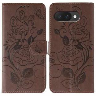 For Google Pixel 9a Rose Butterfly Embossed Leather Phone Case(Brown)