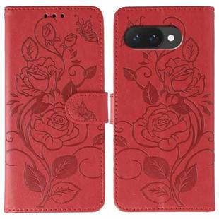 For Google Pixel 9a Rose Butterfly Embossed Leather Phone Case(Red)