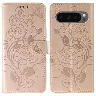 For Google Pixel 10 Pro XL Rose Butterfly Embossed Leather Phone Case(Rose Gold)