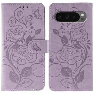 For Google Pixel 10 Pro XL Rose Butterfly Embossed Leather Phone Case(Purple)