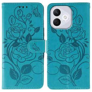 For Honor 400 Lite Rose Butterfly Embossed Leather Phone Case(Blue)
