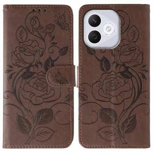 For Honor 400 Lite Rose Butterfly Embossed Leather Phone Case(Brown)