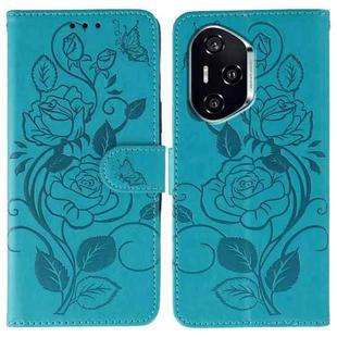 For Honor 400 Rose Butterfly Embossed Leather Phone Case(Blue)