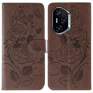 For Honor 400 Rose Butterfly Embossed Leather Phone Case(Brown)