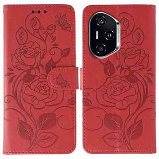 For Honor 400 Rose Butterfly Embossed Leather Phone Case(Red)