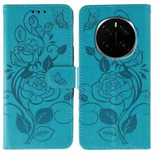 For Honor Magic7 Pro Rose Butterfly Embossed Leather Phone Case(Blue)
