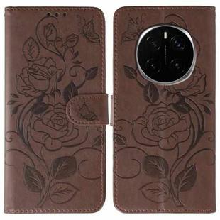 For Honor Magic7 Pro Rose Butterfly Embossed Leather Phone Case(Brown)