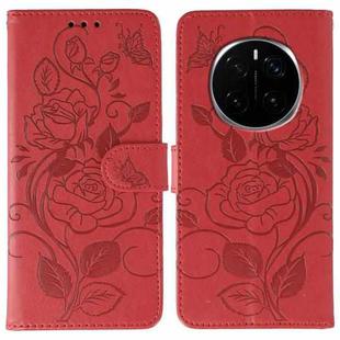 For Honor Magic7 Pro Rose Butterfly Embossed Leather Phone Case(Red)