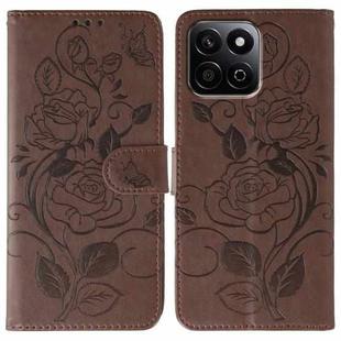 For Honor X7c / Play 60 Plus Rose Butterfly Embossed Leather Phone Case(Brown)