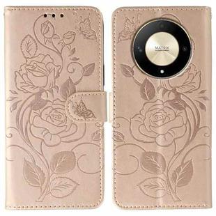 For Honor Magic6 Lite / X50 / X9b Rose Butterfly Embossed Leather Phone Case(Rose Gold)