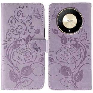 For Honor Magic6 Lite / X50 / X9b Rose Butterfly Embossed Leather Phone Case(Purple)