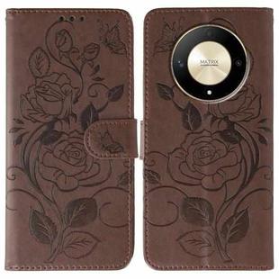 For Honor Magic6 Lite / X50 / X9b Rose Butterfly Embossed Leather Phone Case(Brown)