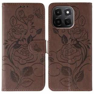For Honor X6c 4G Rose Butterfly Embossed Leather Phone Case(Brown)