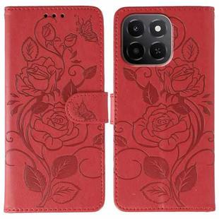 For Honor X6c 4G Rose Butterfly Embossed Leather Phone Case(Red)