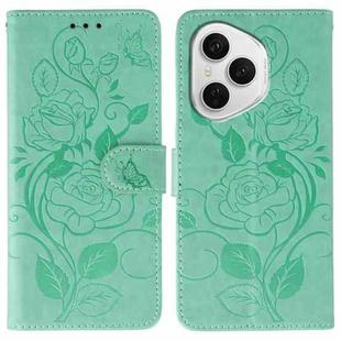 For Honor 400 Pro Global 160.8mm Rose Butterfly Embossed Leather Phone Case(Green)