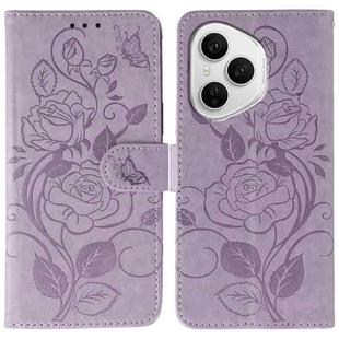 For Honor 400 Pro Global 160.8mm Rose Butterfly Embossed Leather Phone Case(Purple)