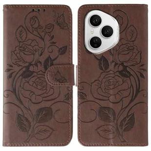For Honor 400 Pro Global 160.8mm Rose Butterfly Embossed Leather Phone Case(Brown)