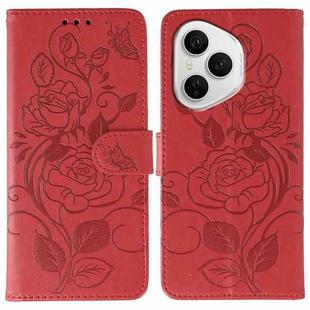 For Honor 400 Pro Global 160.8mm Rose Butterfly Embossed Leather Phone Case(Red)