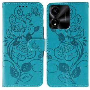 For Honor X5c Plus Rose Butterfly Embossed Leather Phone Case(Blue)