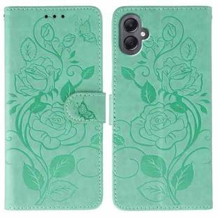 For Samsung Galaxy A05 Rose Butterfly Embossed Leather Phone Case(Green)