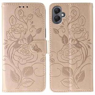 For Samsung Galaxy A05 Rose Butterfly Embossed Leather Phone Case(Rose Gold)