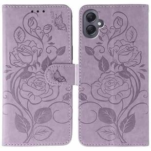 For Samsung Galaxy A05 Rose Butterfly Embossed Leather Phone Case(Purple)