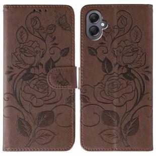 For Samsung Galaxy A05 Rose Butterfly Embossed Leather Phone Case(Brown)
