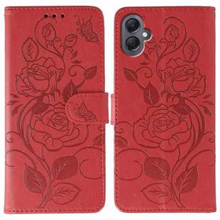 For Samsung Galaxy A05 Rose Butterfly Embossed Leather Phone Case(Red)