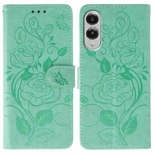 For Samsung Galaxy S25 Edge 5G Rose Butterfly Embossed Leather Phone Case(Green)