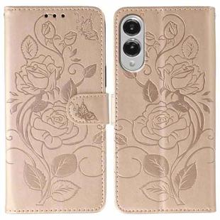For Samsung Galaxy S25 Edge 5G Rose Butterfly Embossed Leather Phone Case(Rose Gold)